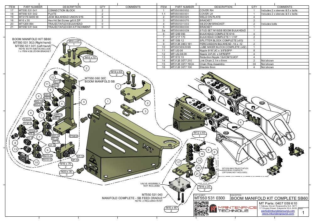 MT550 531 043 MANIFOLD - SB FEED CRADLE